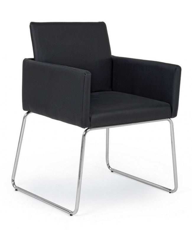 Silla con reposabrazos en símil piel Negro SIXTY 60x54x h80,5 cm