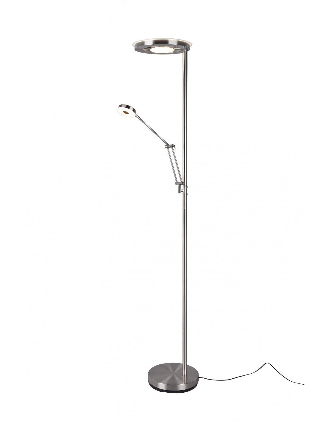 Barrie Nichel Trio Lighting Lámpara de pie con atenuador LED y punto de lectura