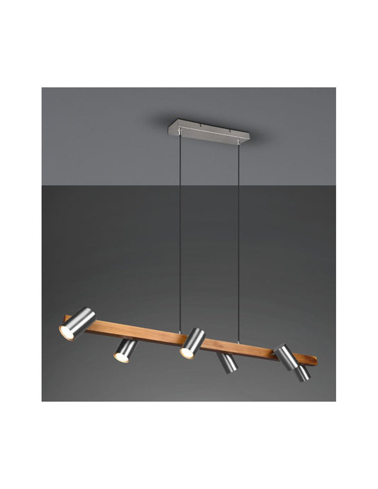 Suspensión de isla de madera 6 puntos de níquel cilíndricos ajustables Marley Trio Lighting
