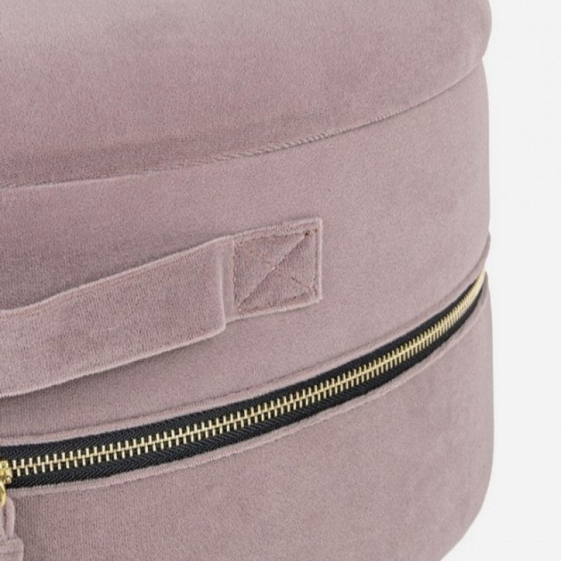 Conjunto de dos pufs rosas con apertura.