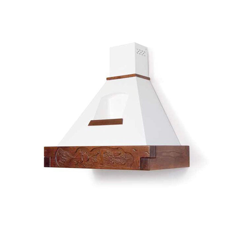 Campana de cocina rústica EPOQUE blanca con estructura de madera incrustación color tabaco 90 cm