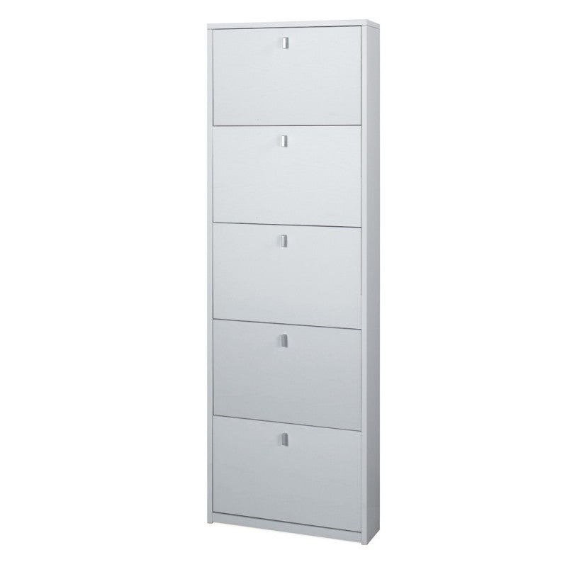 Zapatero delgado de cinco puertas en blanco fresno 63x18x h190 cm