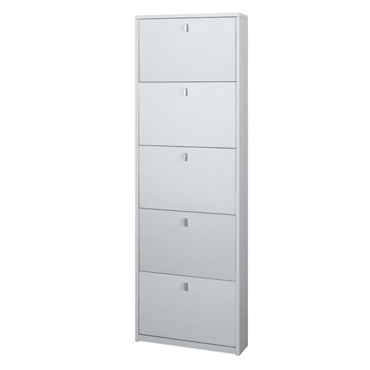 Zapatero delgado de cinco puertas en blanco fresno 63x18x h190 cm