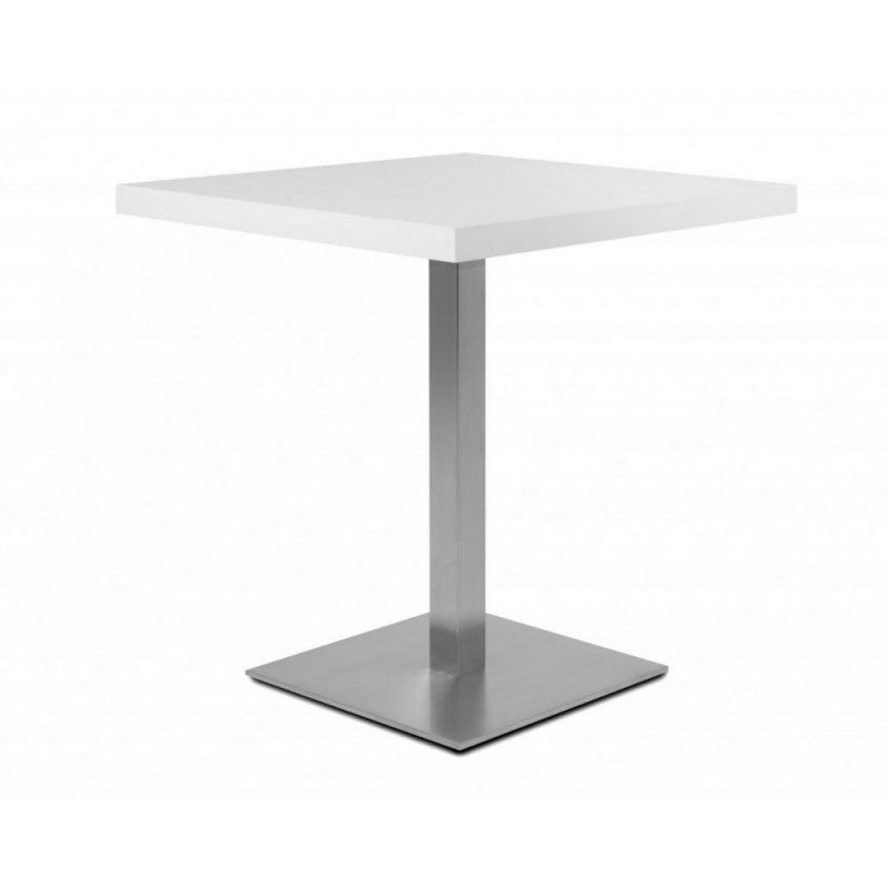 Mesa alta Quadrato 75 cm tapa blanca y base cromada 70x70xh.75 cm 