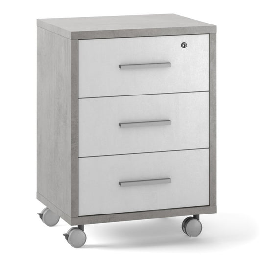 Cómoda de oficina de tres cajones con ruedas Cemento Blanco 51x41x h71 cm
