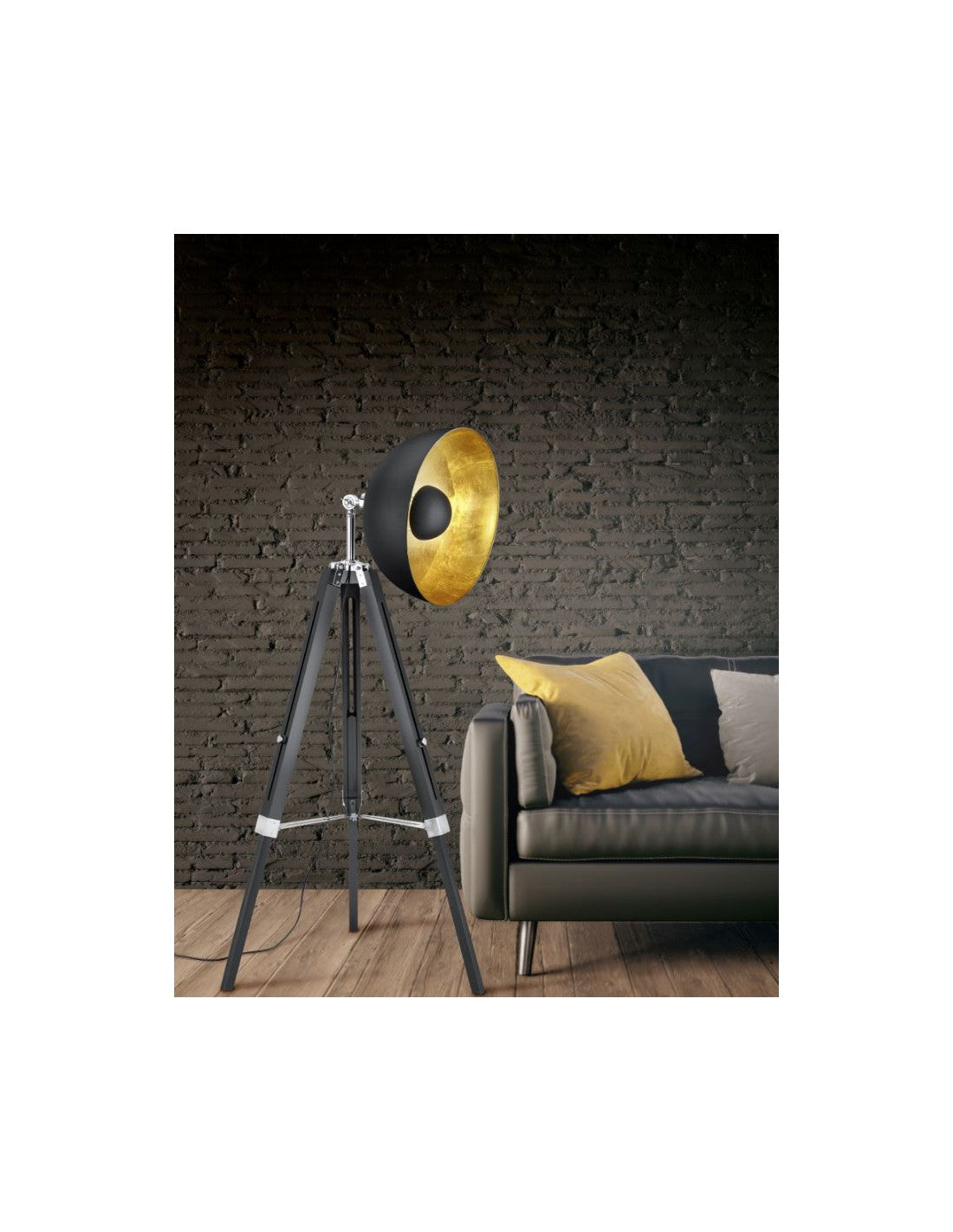Lámpara de pie vintage trípode Parabola negro y dorado Liège Trio Lighting