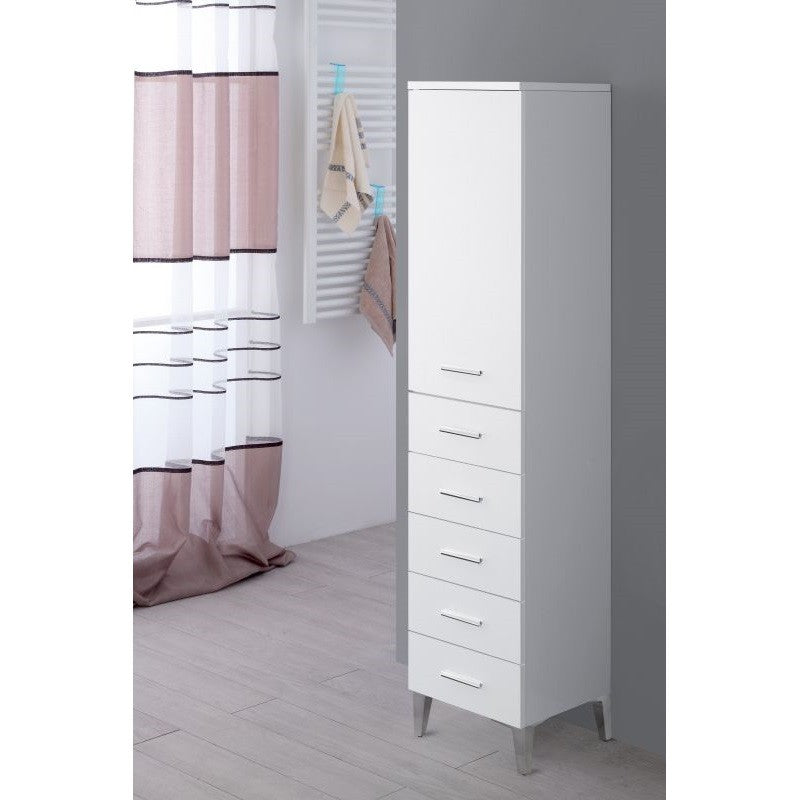 Mueble toallero con puerta blanca y cinco cajones 35x34x h 148,5 cm