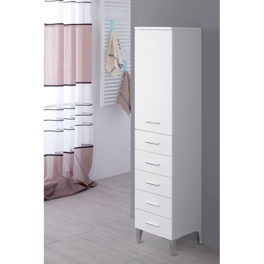 Mueble toallero con puerta blanca y cinco cajones 35x34x h 148,5 cm
