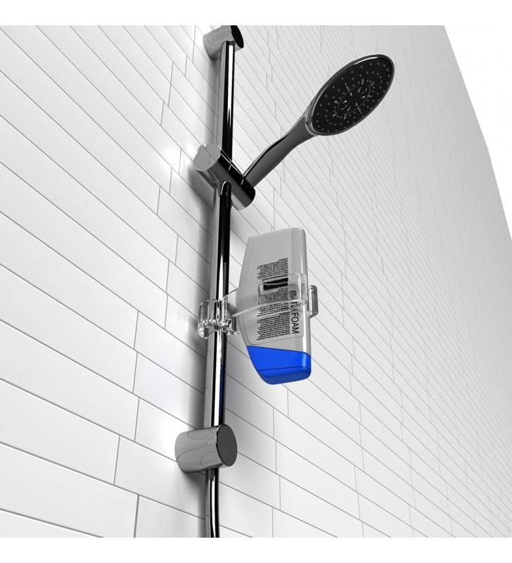 Gancho transparente para barras o columnas de ducha.