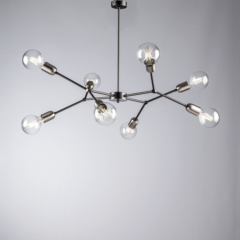 Lámpara de araña de hierro cromado satinado negro con ocho luces 79x h66 cm industrial