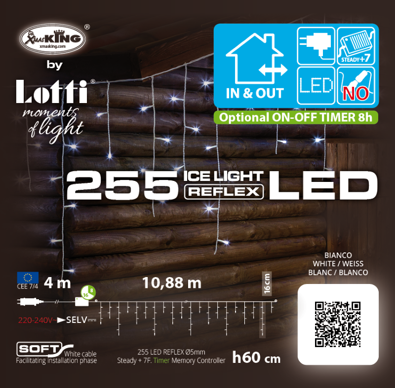Luz de hielo WLED 255 LED 10,88 M x ​​H60 cm