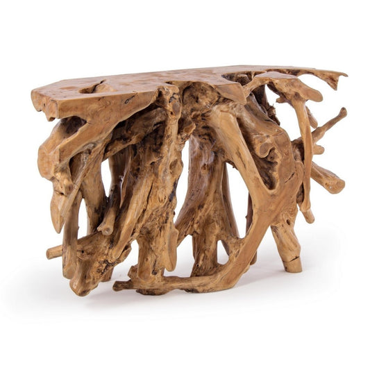 Consola de madera de raíz de teca 120 x 40 x 77 h cm