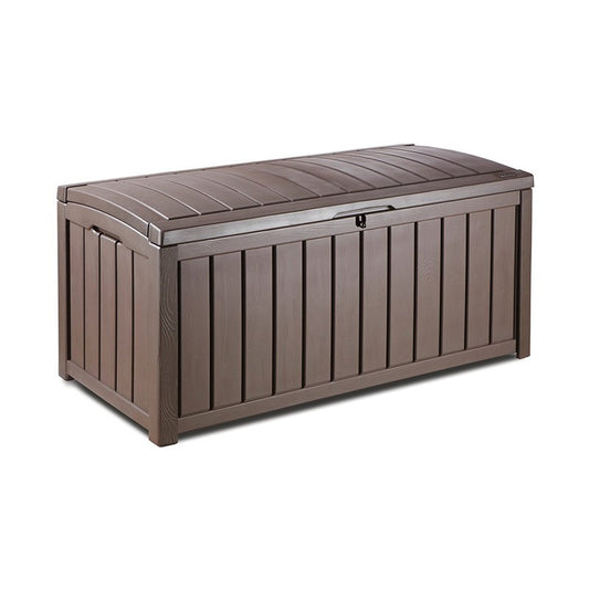 Baúl de resina efecto madera marrón GLENWOOD con tapa con cerradura 128x65xh.61 cm