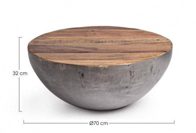 Mesa de centro gris de diseño en madera reciclada Ø70 - 32 cm