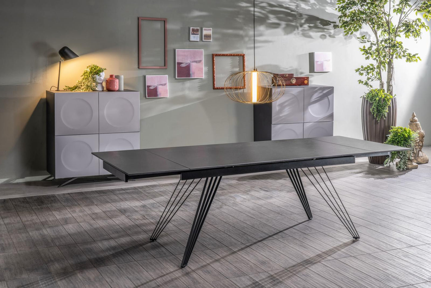 Mesa extensible vintage gris-negro mate 90 cm x 160-240 cm cm Alt. 76 cm