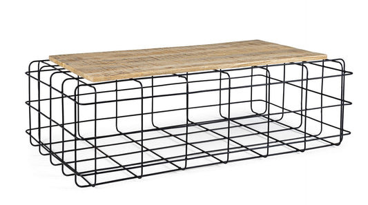 Mesita Trellis rectangular de metal y madera