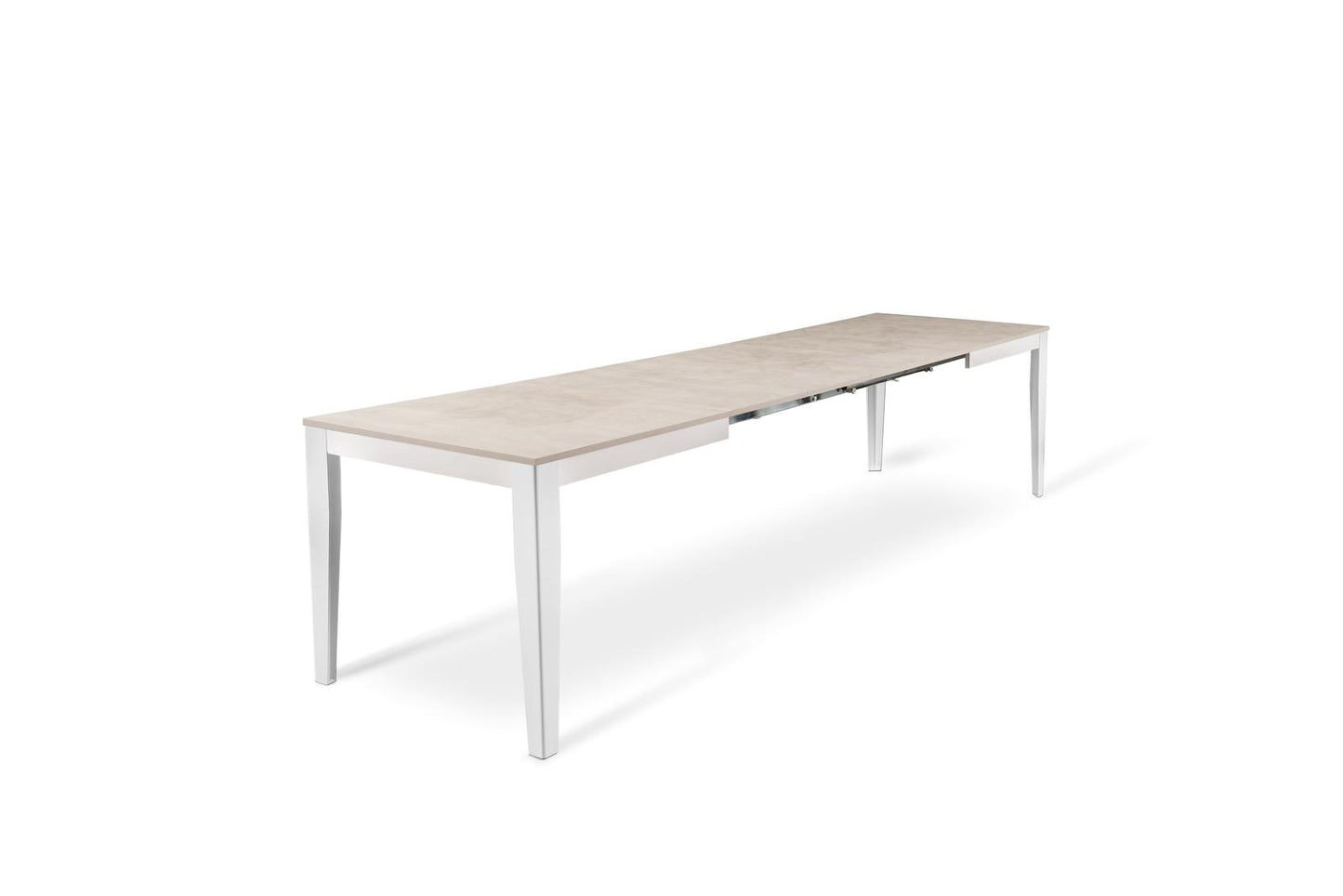 Mesa extensible hormigón blanco-metal blanco 90 cm x 156- 316 cm Alt. 76 cm