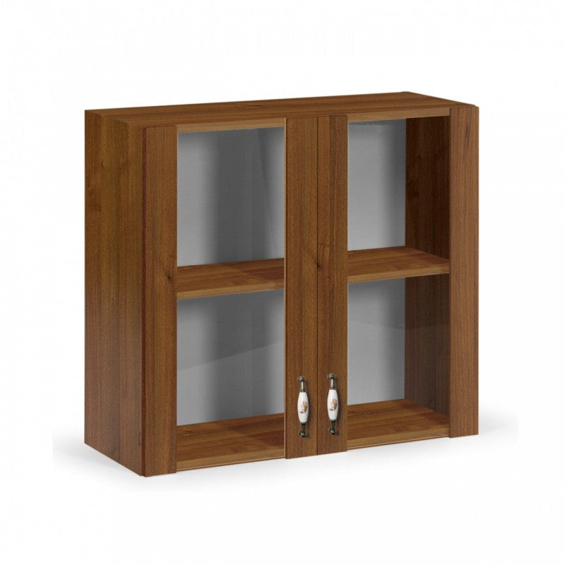 Mueble de pared con 2 puertas de nogal antiguo en madera de melamina Al.72x80x32 cm