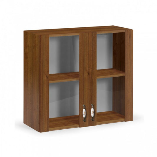 Mueble de pared con 2 puertas de nogal antiguo en madera de melamina Al.72x80x32 cm