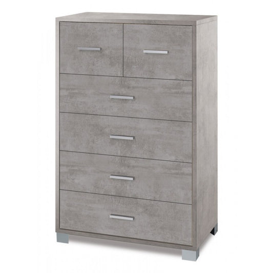 Cómoda alta para dormitorio con seis cajones Beton Cemento 70x41x h112 cm