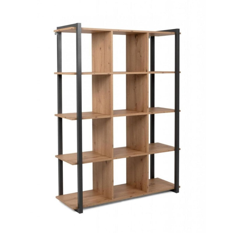Librería cúbica de roble con perfiles antracita 107x39xh.145 cm