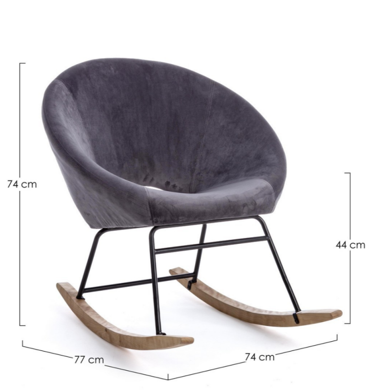 Sillón mecedora Annika efecto terciopelo gris oscuro