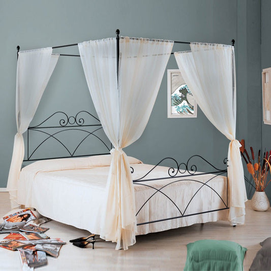 SABRINA Cama doble de hierro negro con dosel 166x208x h210 cm