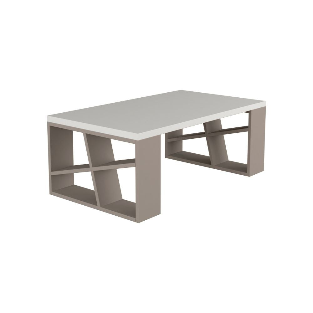 Mesa de salón Honey con tapa blanca y patas gris tórtola