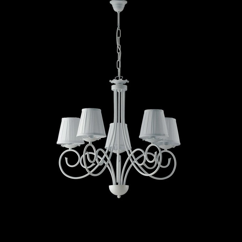 Lámpara colgante de hierro desgastado con pantallas blancas, cinco luces, 57x h60 cm