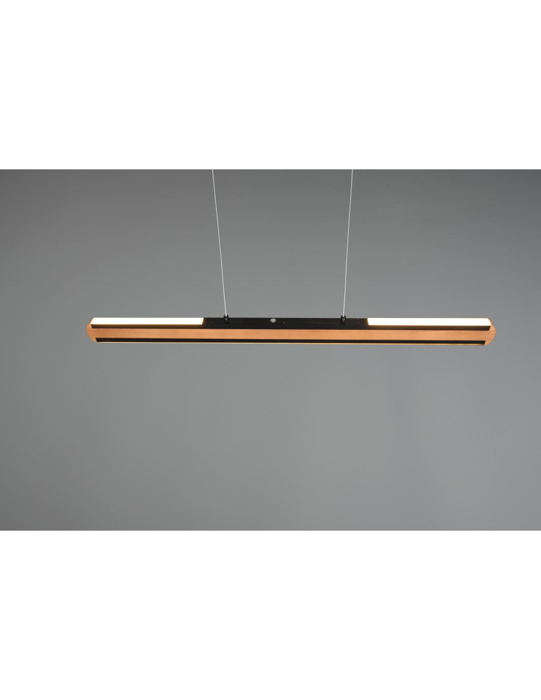 Lámpara de oficina de doble emisión, madera vintage y atenuador de metal negro, iluminación Deacon Trio