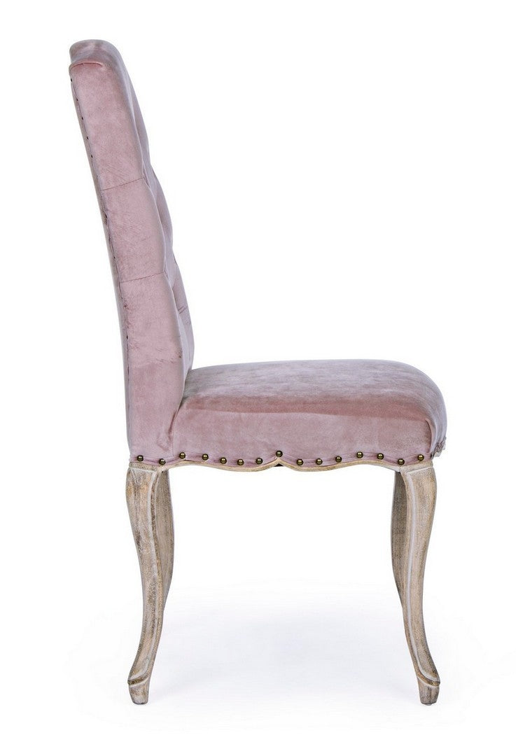 Silla Diva clásica de madera de terciopelo rosa 51 x 53 x 99 cm