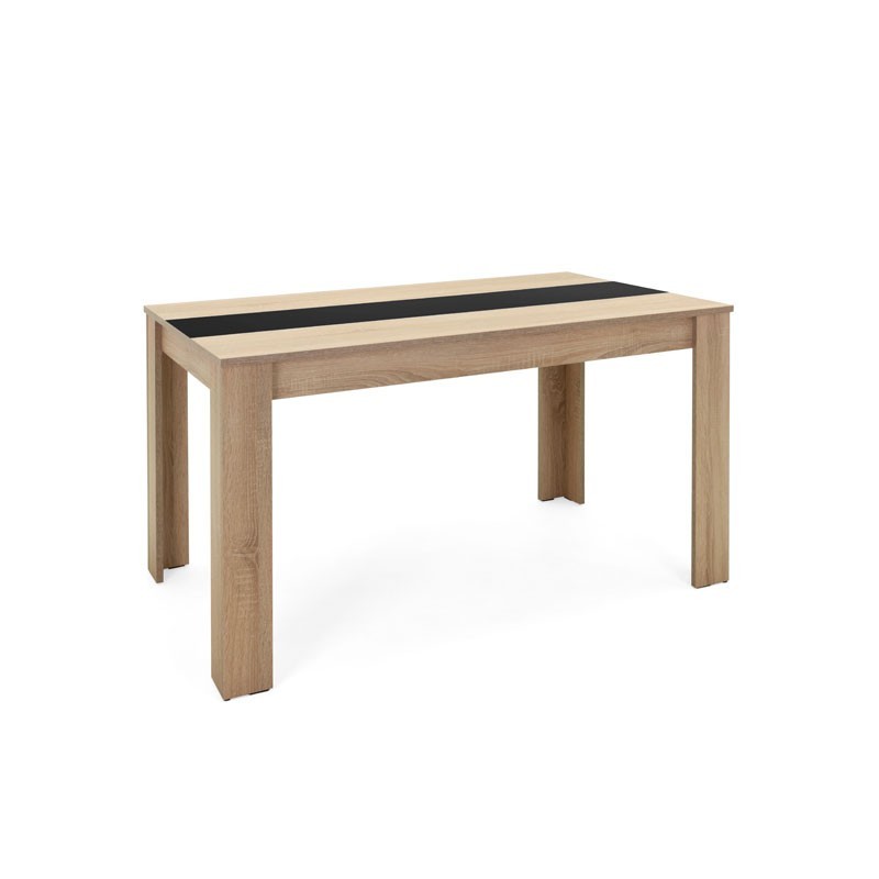 Mesa de comedor color roble con inserto reversible blanco o negro 138x80xh.74 cm