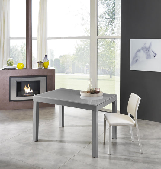 Mesa extensible con tapa de cristal templado gris 120/175/230/290/350x75h cm