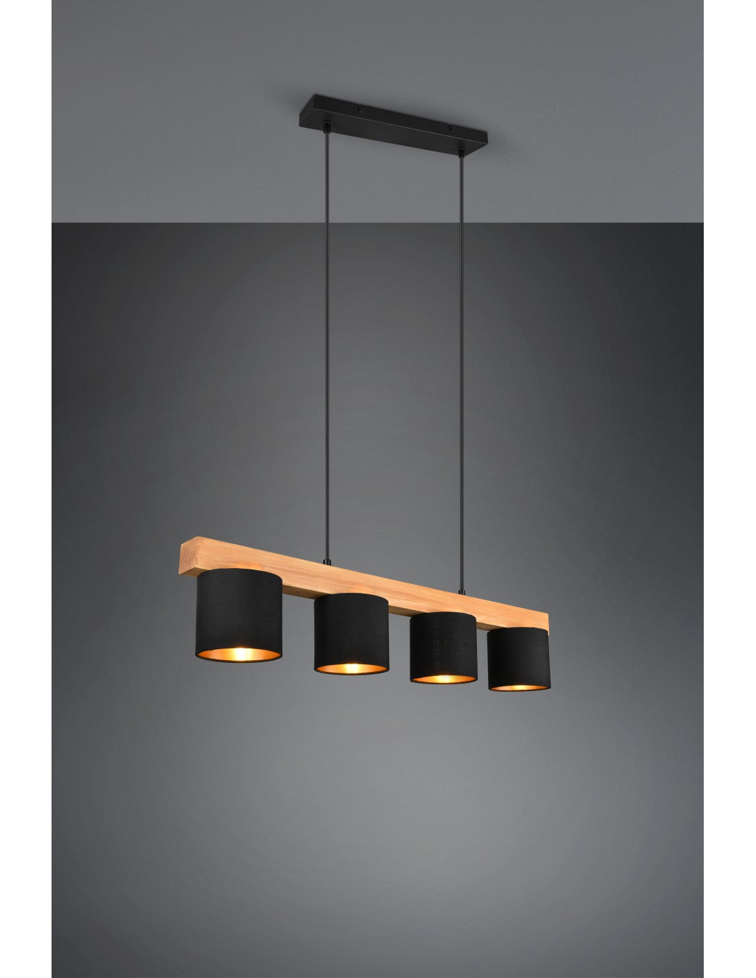 Lámpara de araña lineal de madera 4 pantallas negras Cameron Trio Lighting