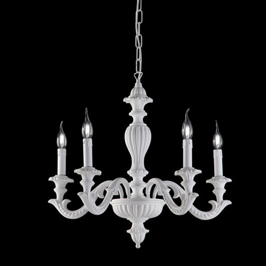 Lámpara de araña Shabby de madera y pulpa de madera blanca 5 luces