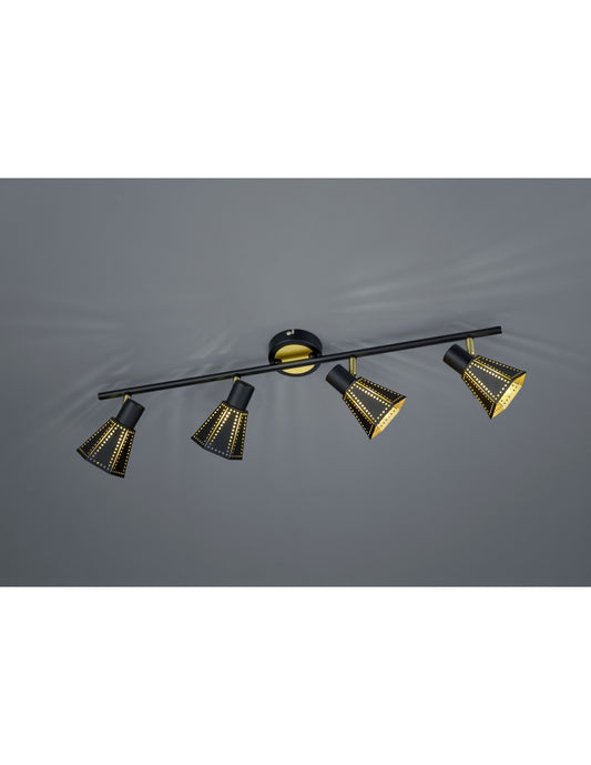 Foco Houston negro-dorado 4 focos cónicos perforados L 69 cm Trio Lighting