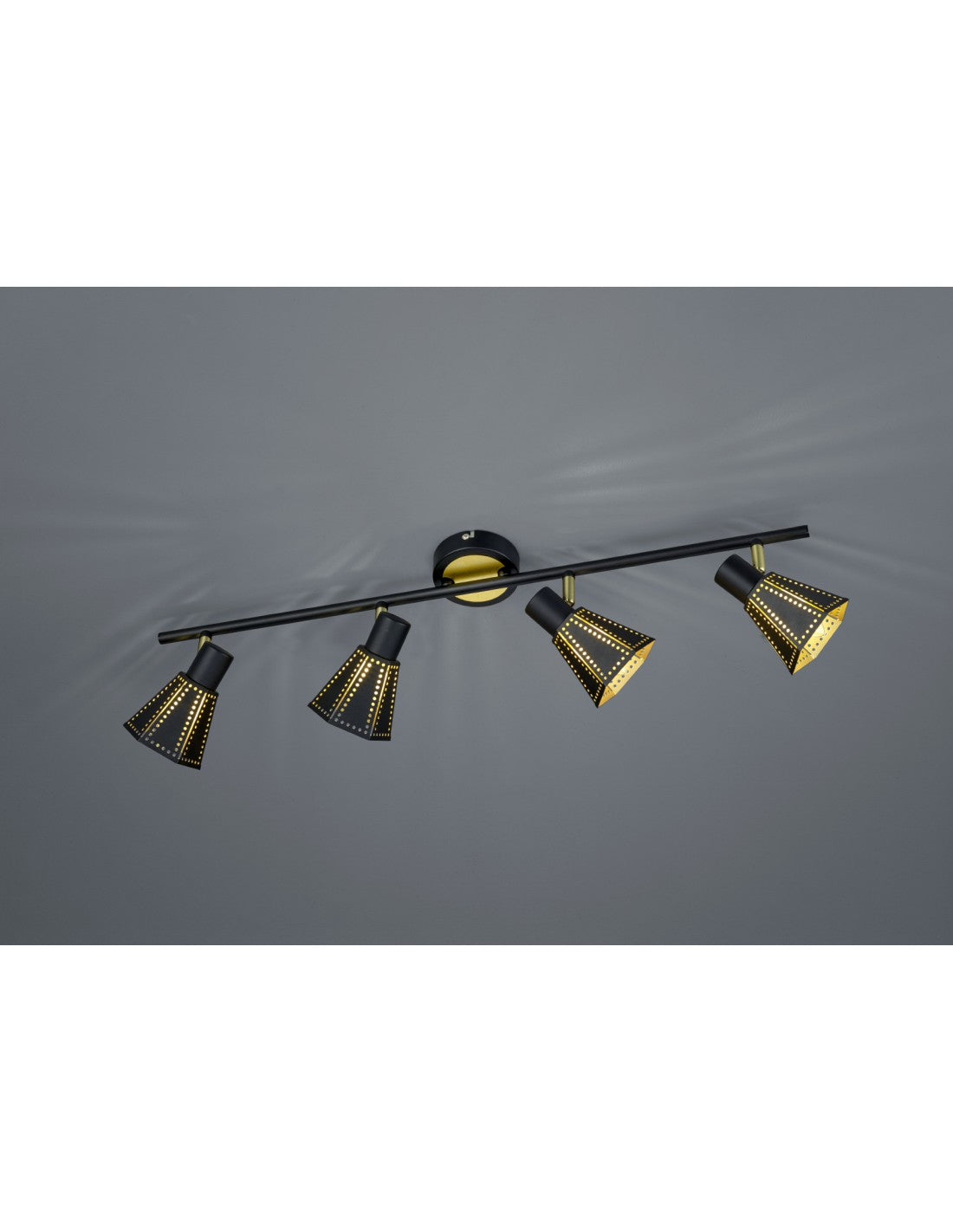 Foco Houston negro-dorado 4 focos cónicos perforados L 69 cm Trio Lighting