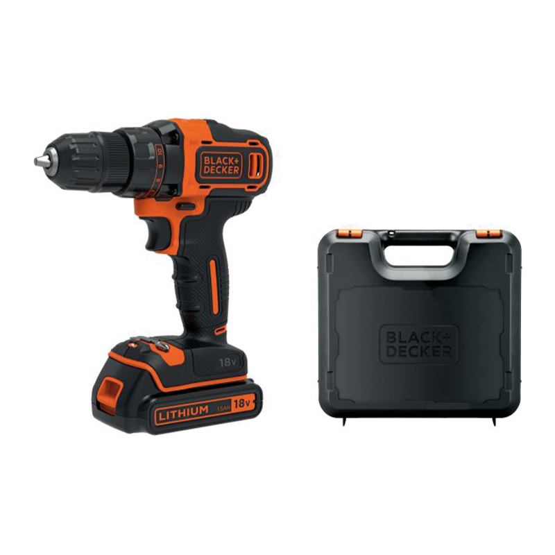 Taladro atornillador inalámbrico de litio Black+Decker 18 V con estuche