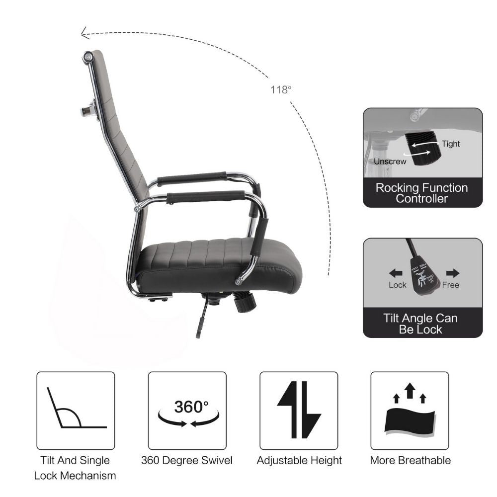 Sillón de oficina Folkvan con base cromada en ecopiel negra