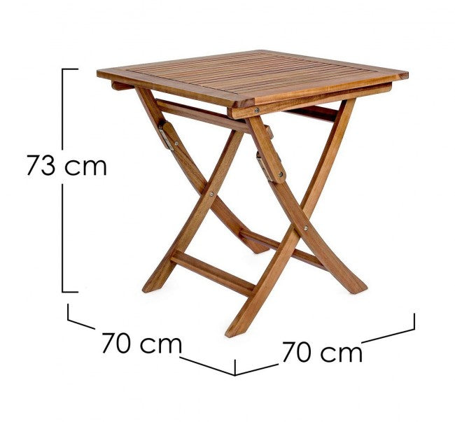 Mesa plegable de exterior Noemi en madera de acacia 70x70x h73 cm