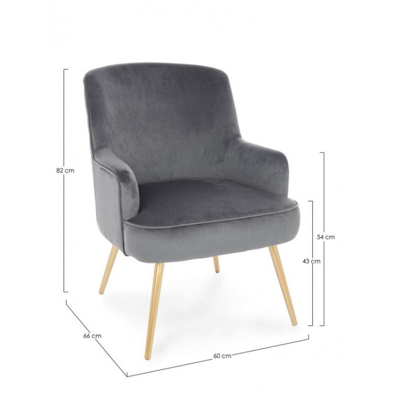 Sillón Clelia gris efecto terciopelo dorado