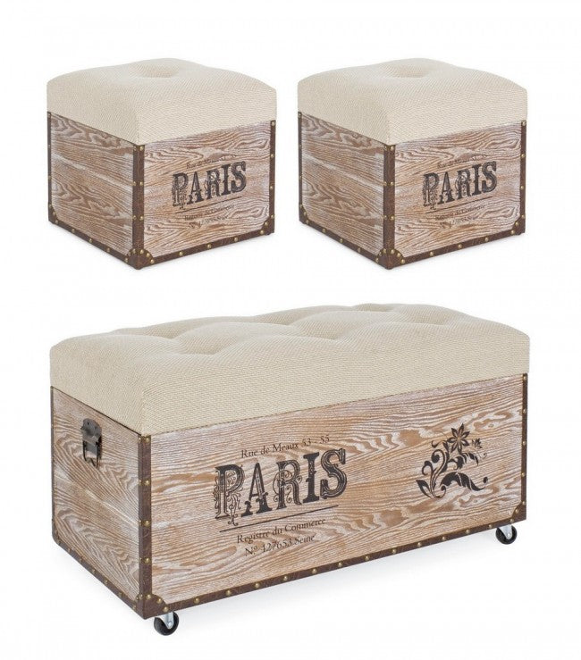 Conjunto de 3 pufs en MDF Beige TAVEL PARIS