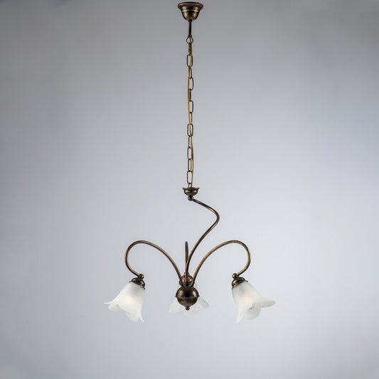 Lámpara de araña de pasillo, hierro, marrón, dorado, pantallas de cristal blanco, 50x h46 cm