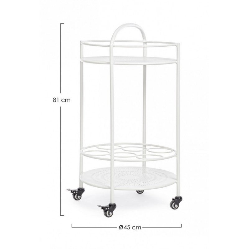 Carro para botellas de acero blanco.