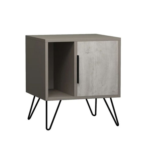 Mesita de noche gris tórtola blanca con puerta y compartimento Glynn 50x44xh.60 cm 
