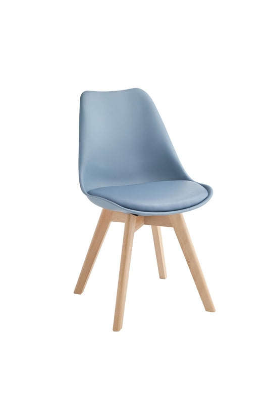 4x Sillas de polipropileno y asiento símil piel azul claro 48,5x52x82h cm
