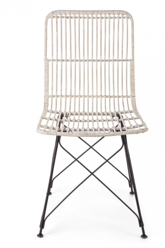 Silla de estilo moderno en acero y kubu blanco LUCILA 45x55x h85 cm