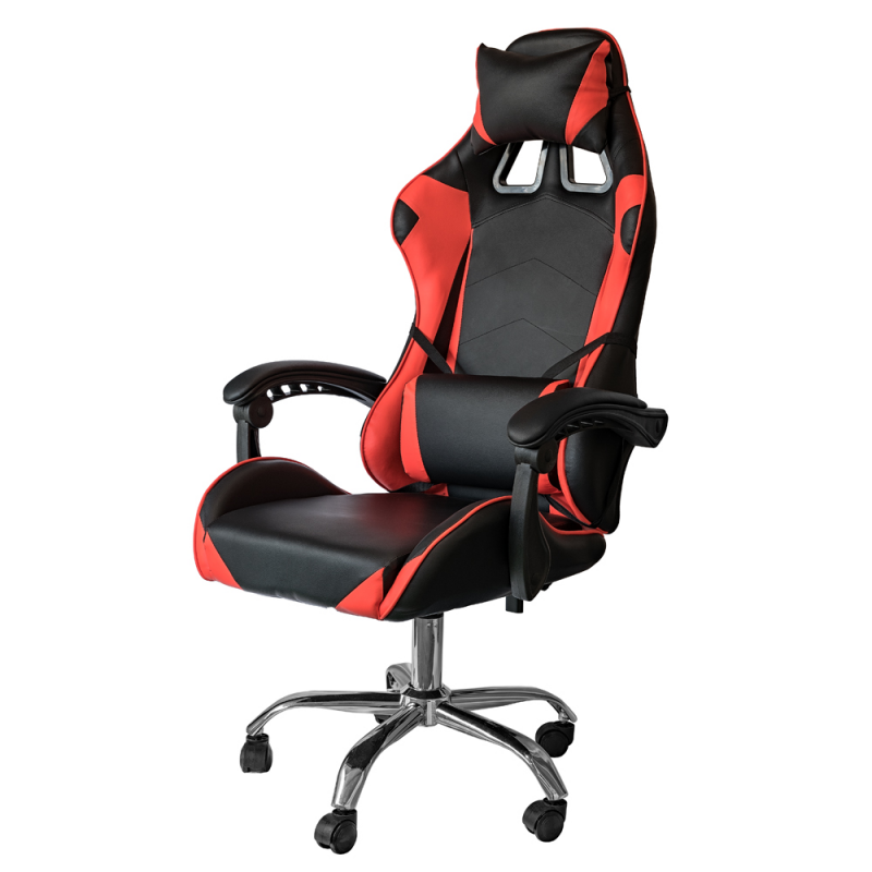 Silla gaming de oficina reclinable de ecopiel Rojo y Negro 64x53x h123-133 cm