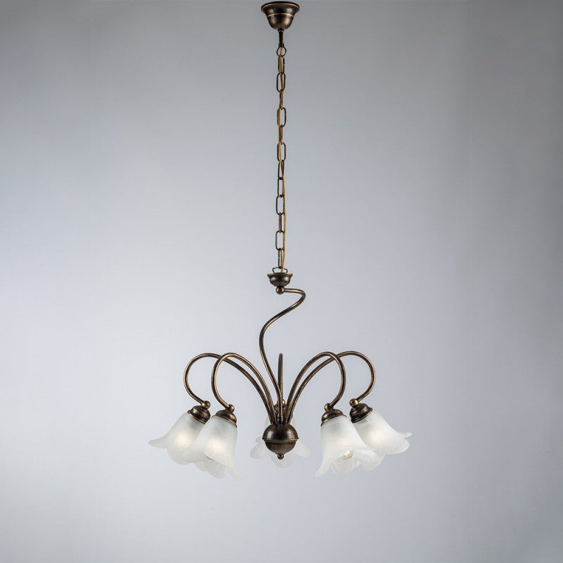 Lámpara de salón de hierro marrón con pantallas de cristal blanco 57x h46 cm