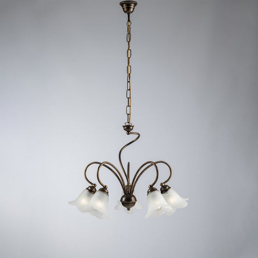 Lámpara de salón de hierro marrón con pantallas de cristal blanco 57x h46 cm